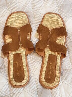 Mila Paoli Classic Brown Leather Suede Italian Slide Sandals Sz 7.5
